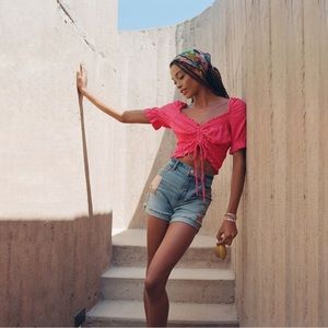 Anthropologie Pilcro Puff-sleeved Top in Pink